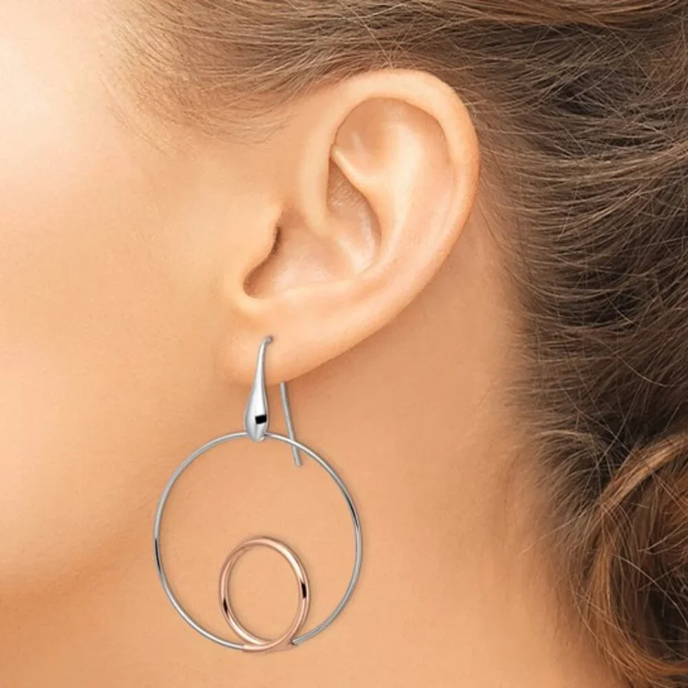 New Leslie’s Sterling Silver Rhodium-Plated Rose-Tone Polished Dangle Earrings